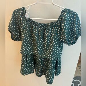 Green floral crop skirt set